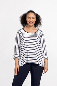 SYMPLI - STRIPE ANGLE SEAM RAGLAN TOP