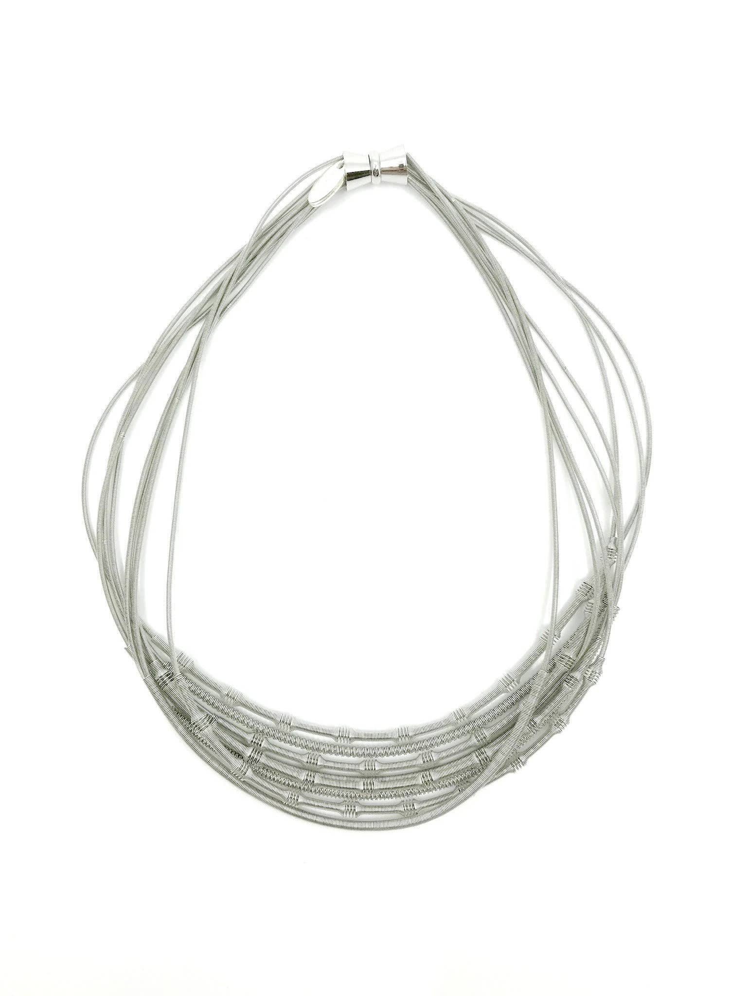Sea Lily - Silver Short Wire Necklace w. Textured Sliding Sleeve