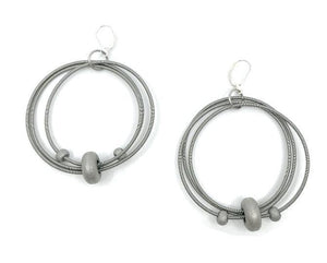 Sea Lily -  Big Wire Loop Earring with Silver Hematite Disc