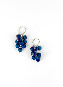 Sea Lily -  Silver/Blue Grape Cluster Earring